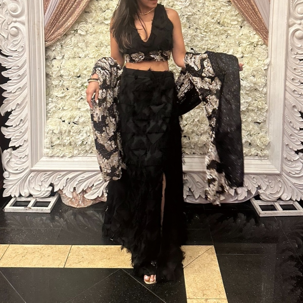 Trendy indowestern lehenga with a slit in skirt Indian Pakistani wear